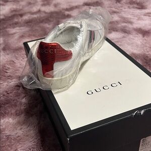 Gucci Kids White Sneakers with Red Metallic Heel Tab